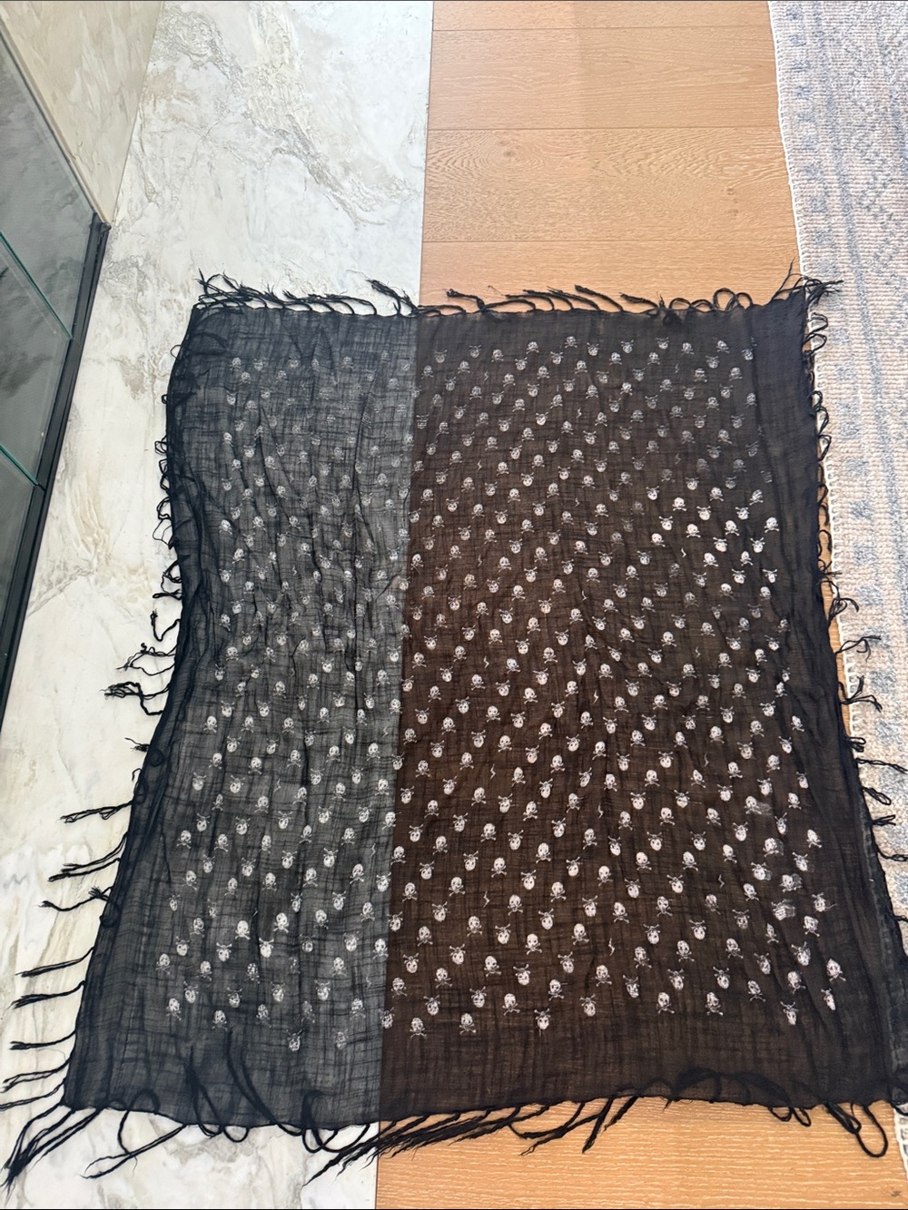 Black Sheer Skull-Print Women’s Scarf